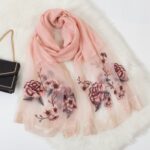 Embroidered Long Scarves Embroidered Faux Silk Peony Long Scarf and Shawl