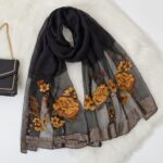 Embroidered Long Scarves Embroidered Faux Silk Peony Long Scarf and Shawl