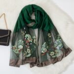 Embroidered Long Scarves Embroidered Faux Silk Peony Long Scarf and Shawl