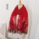 Embroidered Long Scarves Embroidered Begonia Flower Long Scarf and Shawl