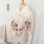 Embroidered Long Scarves Embroidered Begonia Flower Long Scarf and Shawl