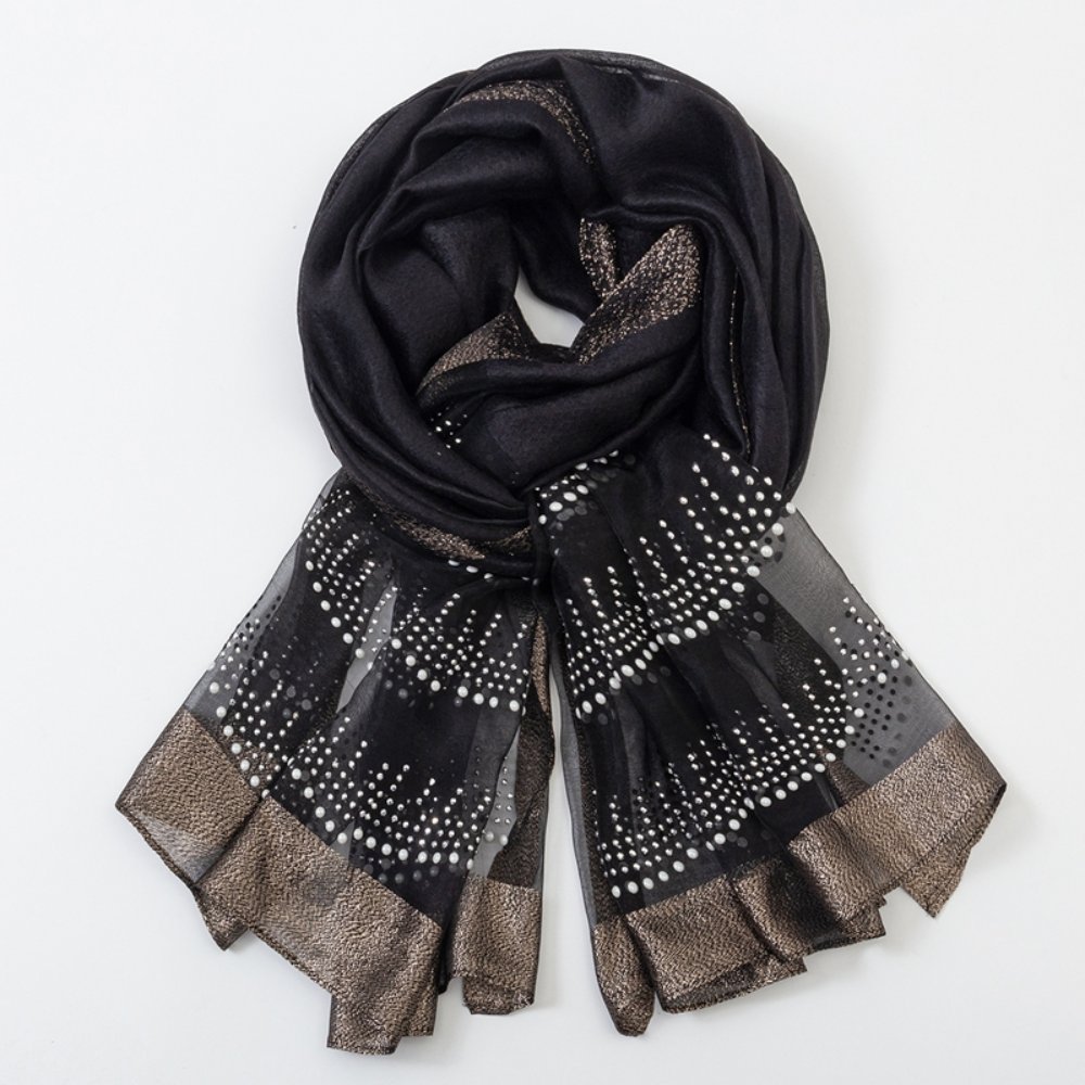 Rhinestone Long Scarves Wave Rhinestone Long Silk-Like Scarf