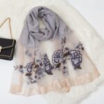 Embroidered Long Scarves Embroidered Faux Silk Peony Long Scarf and Shawl