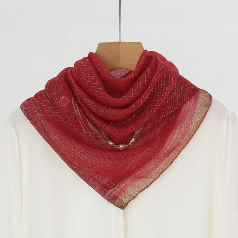 Small Square Scarves 70 x 70cm Metallic Yarn Small Plaid Square Scarf
