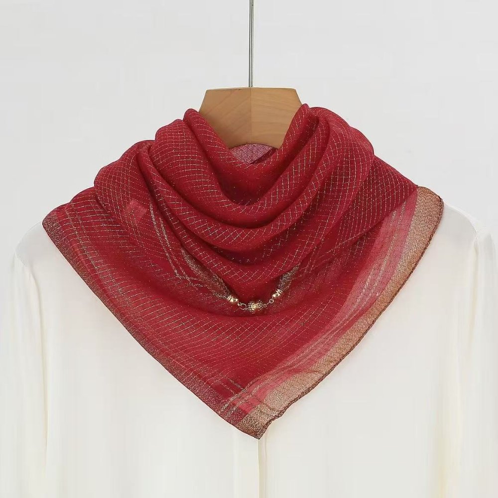 Small Square Scarves 70 x 70cm Metallic Yarn Small Plaid Square Scarf