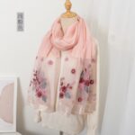 Embroidered Long Scarves Embroidered Begonia Flower Long Scarf and Shawl